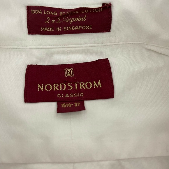 Nordstrom 2 x 2 Pinpoint Long Staple Cotton White Dress Shirt Mens 15.5 - 37 - Picture 8 of 8